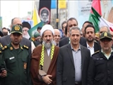 حضور مسئولین و مردم روزه دار شهرستان قرچک در راهپیمایی روز قدس